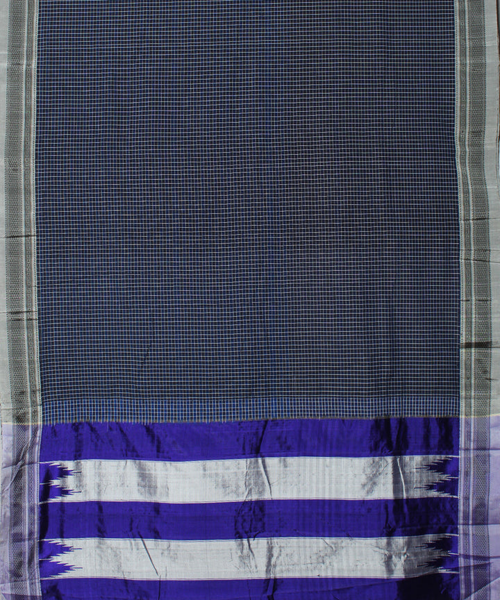 Blue checks handwoven cotton art silk chikki paras border ilkal saree