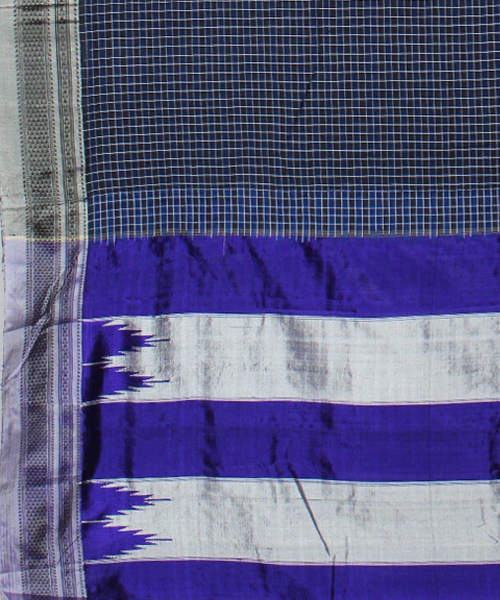 Blue checks handwoven cotton art silk chikki paras border ilkal saree