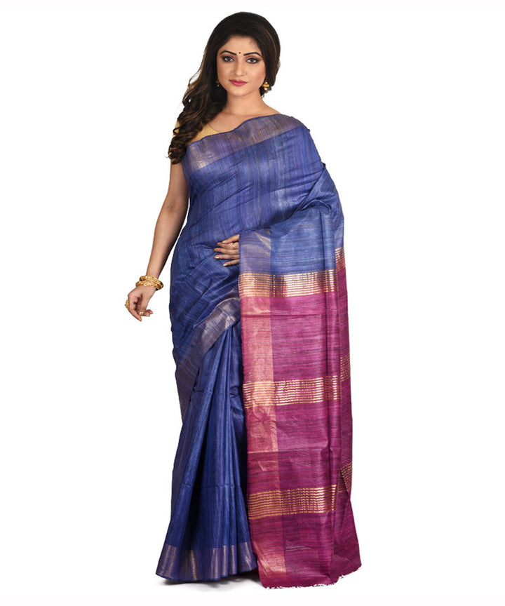 Violet purple handwoven tussar silk sari