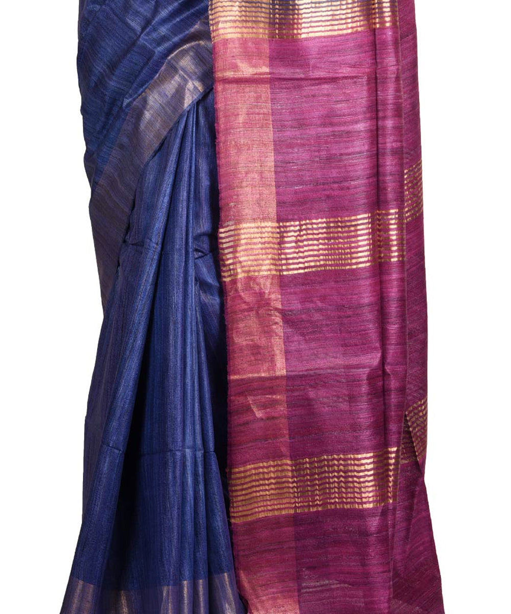Violet purple handwoven tussar silk sari