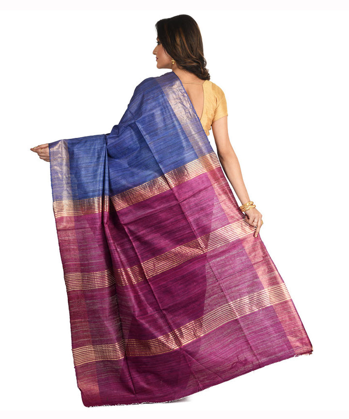 Violet purple handwoven tussar silk sari