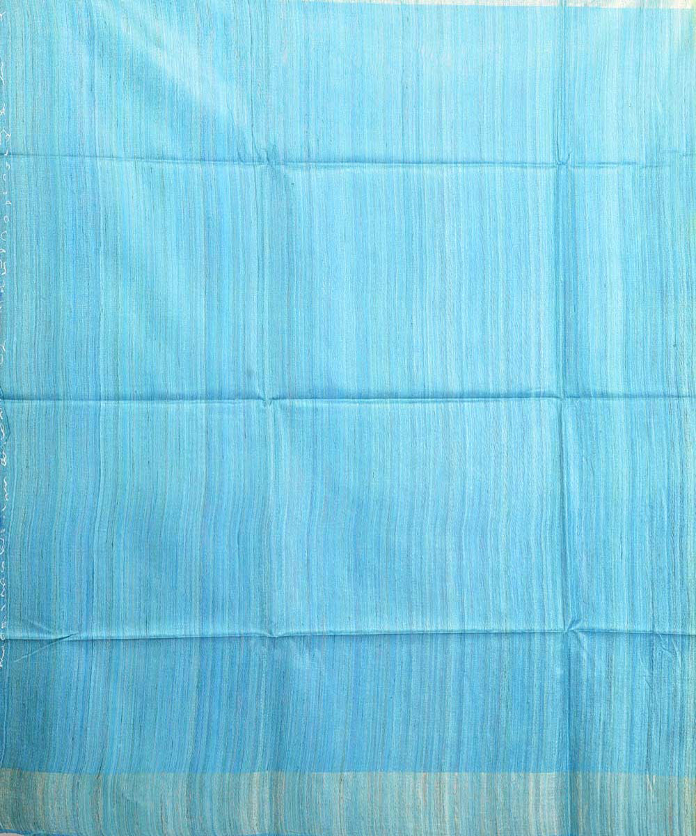 Yellow sky blue handwoven tussar silk sari