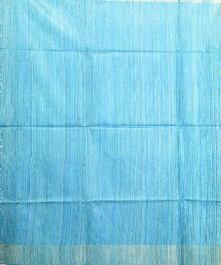 Yellow sky blue handwoven tussar silk sari