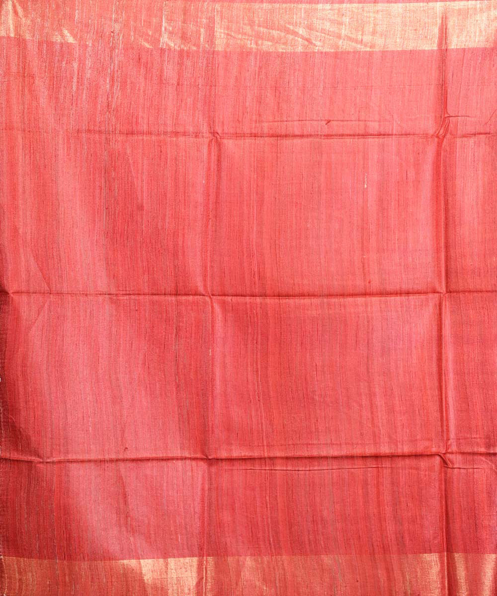 Black red handwoven tussar silk sari