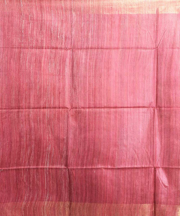 Beige cherry red handwoven tussar silk sari