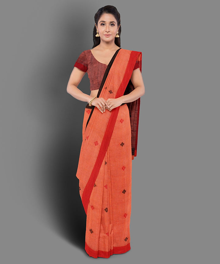 Light orange handwoven linen saree