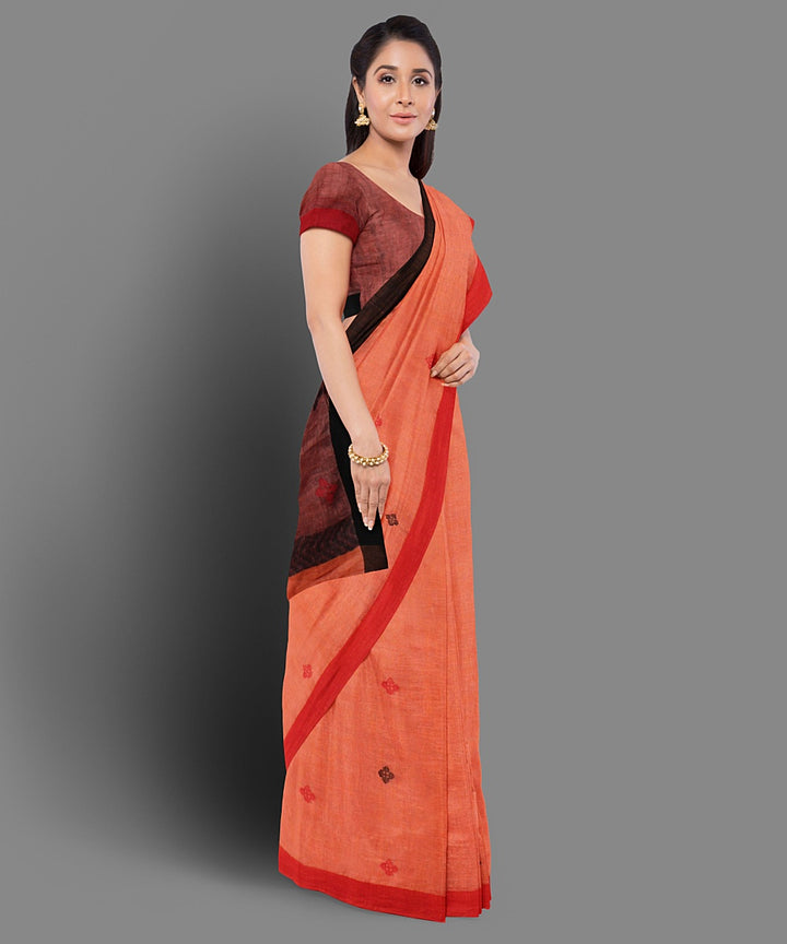 Light orange handwoven linen saree