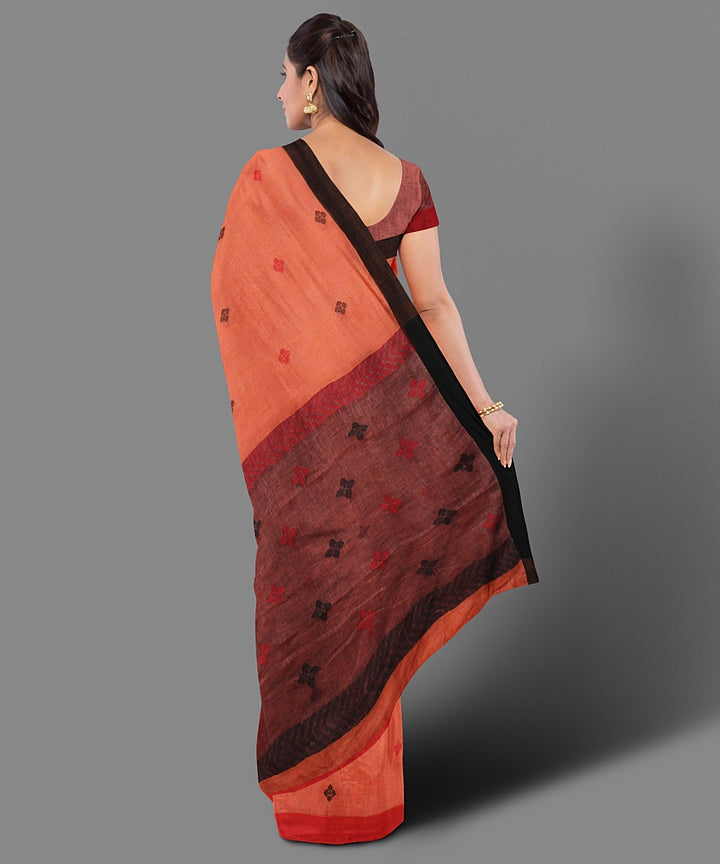 Light orange handwoven linen saree