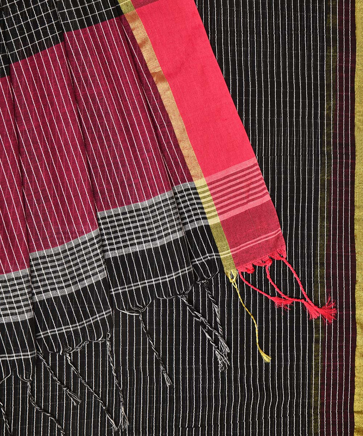 Black red hand embroidery kantha stitch cotton saree