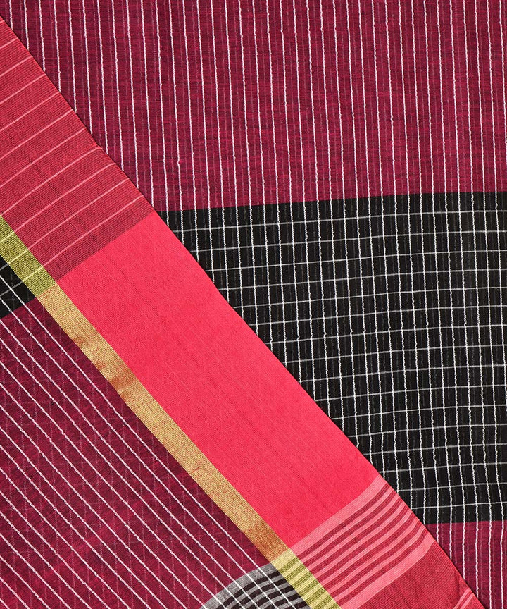 Black red hand embroidery kantha stitch cotton saree