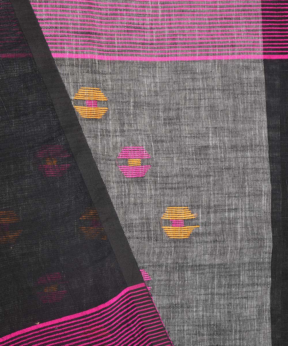 Black grey hand embroidery kantha stitch cotton saree