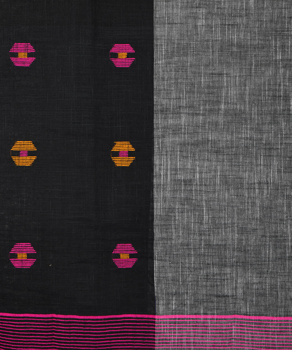 Black grey hand embroidery kantha stitch cotton saree
