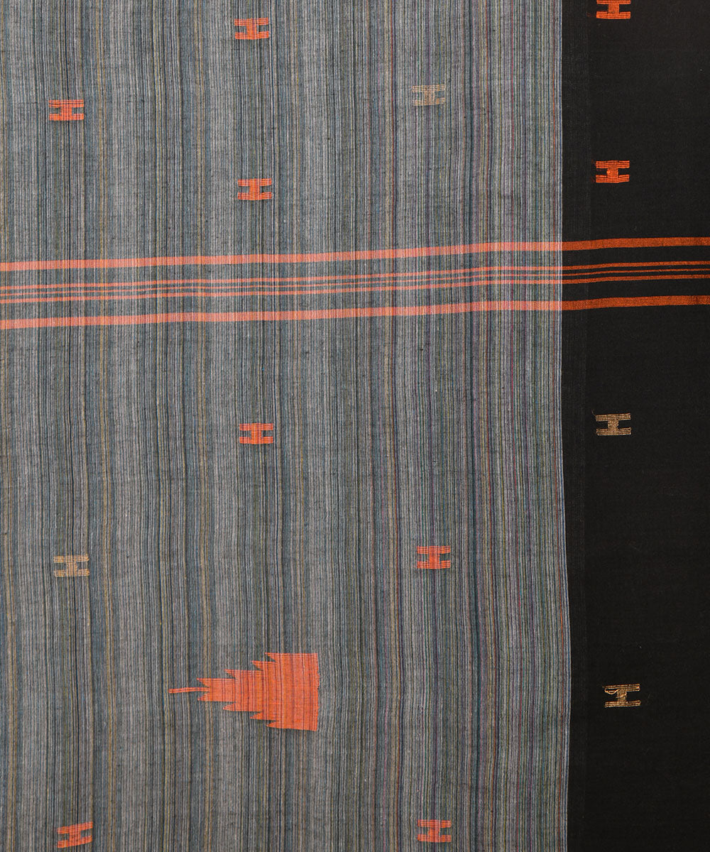 Black grey hand embroidery kantha stitch cotton sari