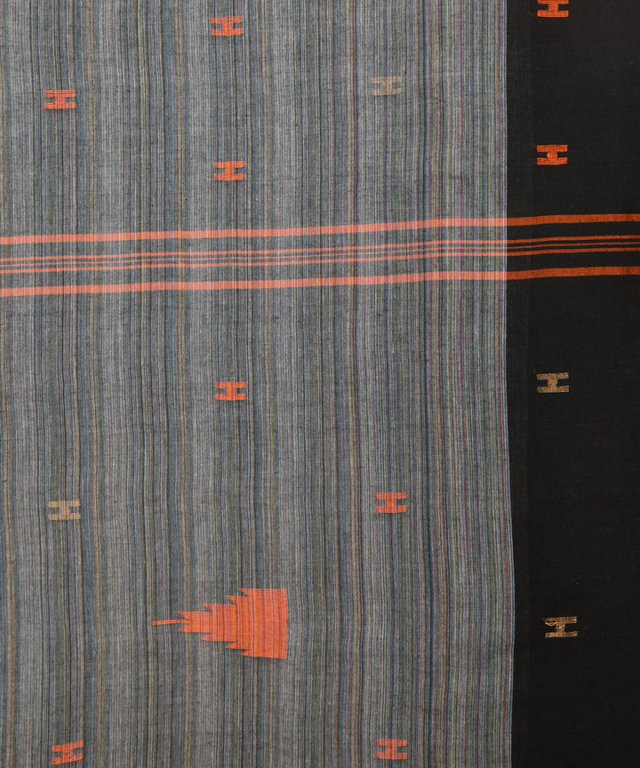 Black grey hand embroidery kantha stitch cotton sari