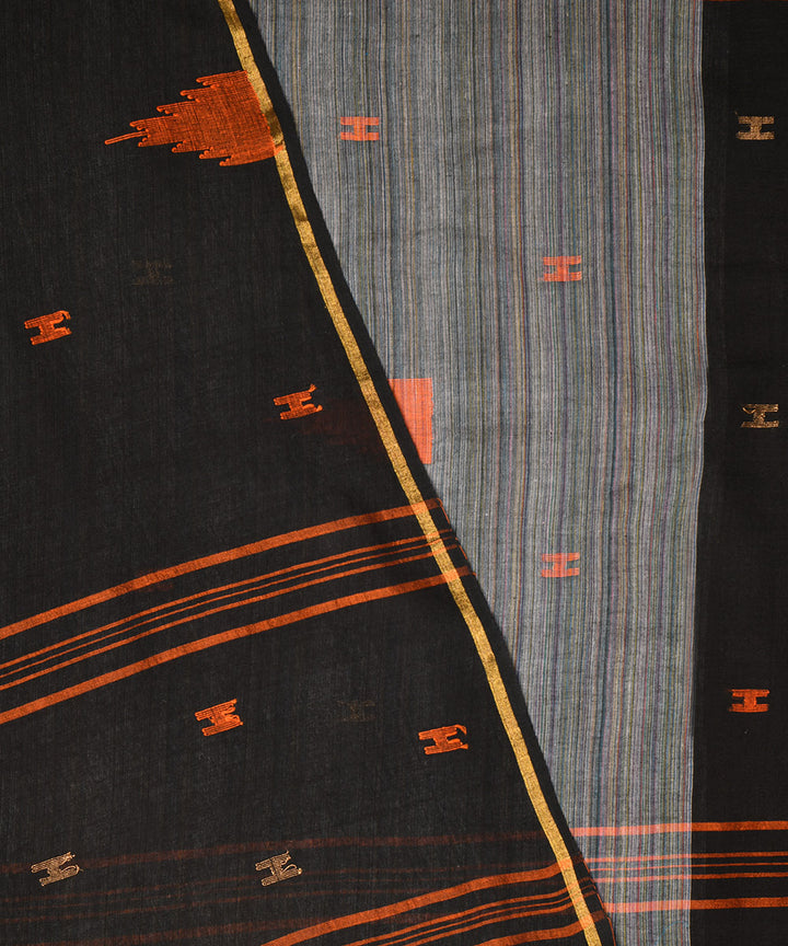 Black grey hand embroidery kantha stitch cotton sari