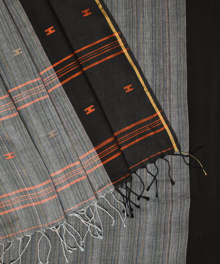 Black grey hand embroidery kantha stitch cotton sari