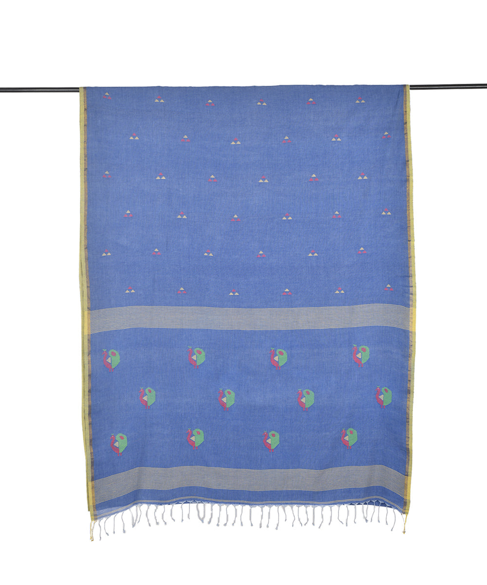 Cyan blue hand embroidery kantha stitch cotton sari
