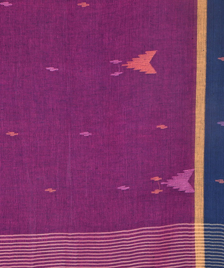 Purple hand embroidery kantha stitch cotton saree
