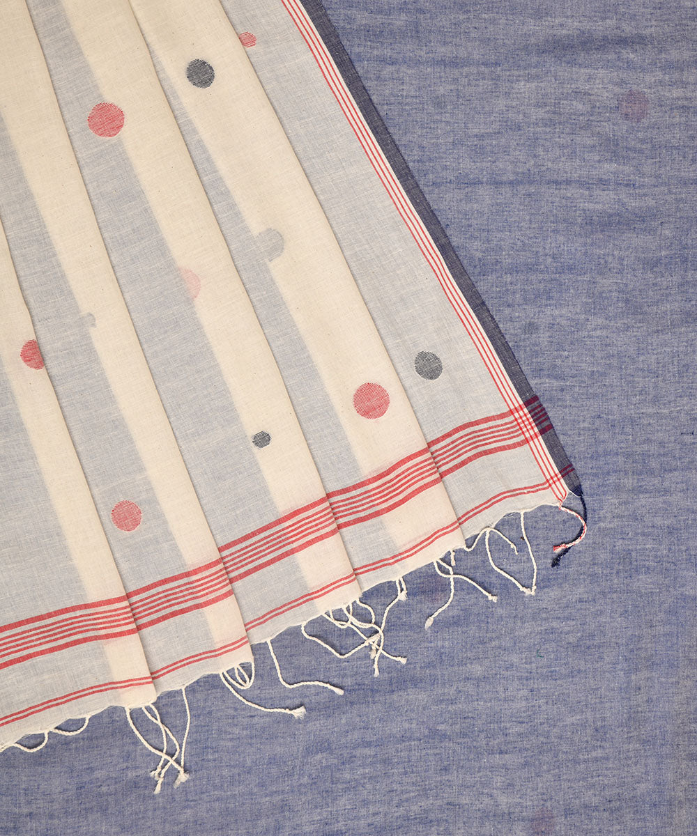 White hand embroidery kantha stitch cotton saree