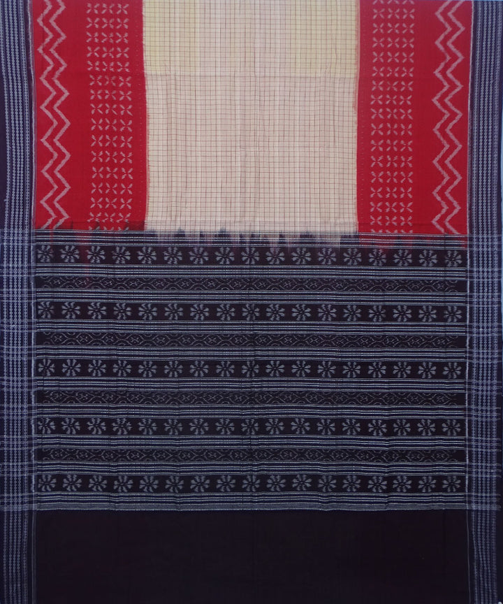 Red cream black handwoven cotton sambalpuri saree