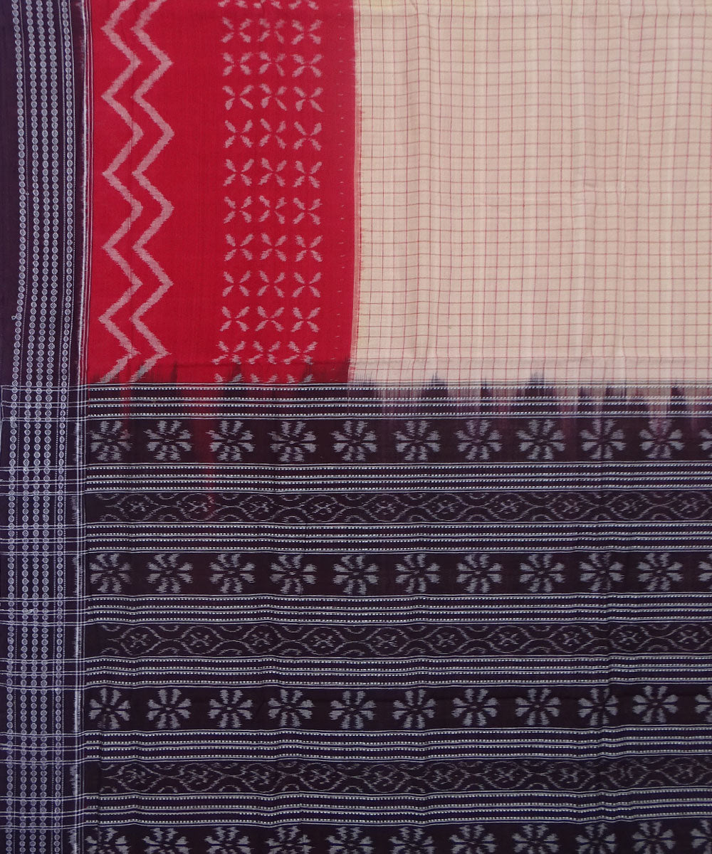 Red cream black handwoven cotton sambalpuri saree