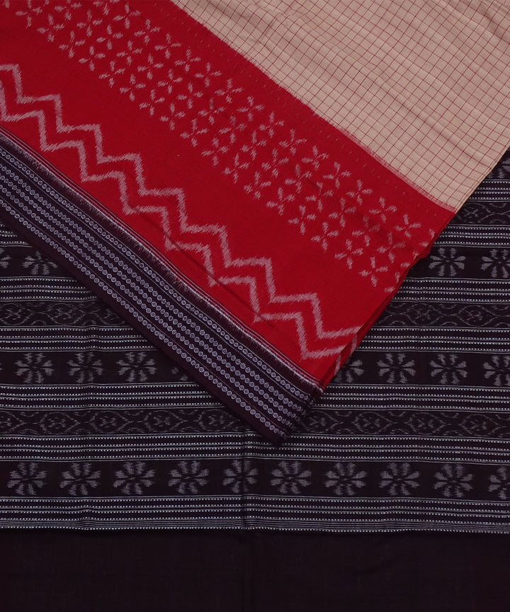 Red cream black handwoven cotton sambalpuri saree