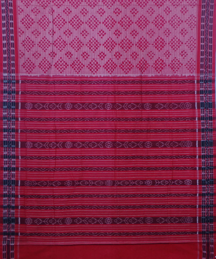Light pink red handwoven cotton sambalpuri saree