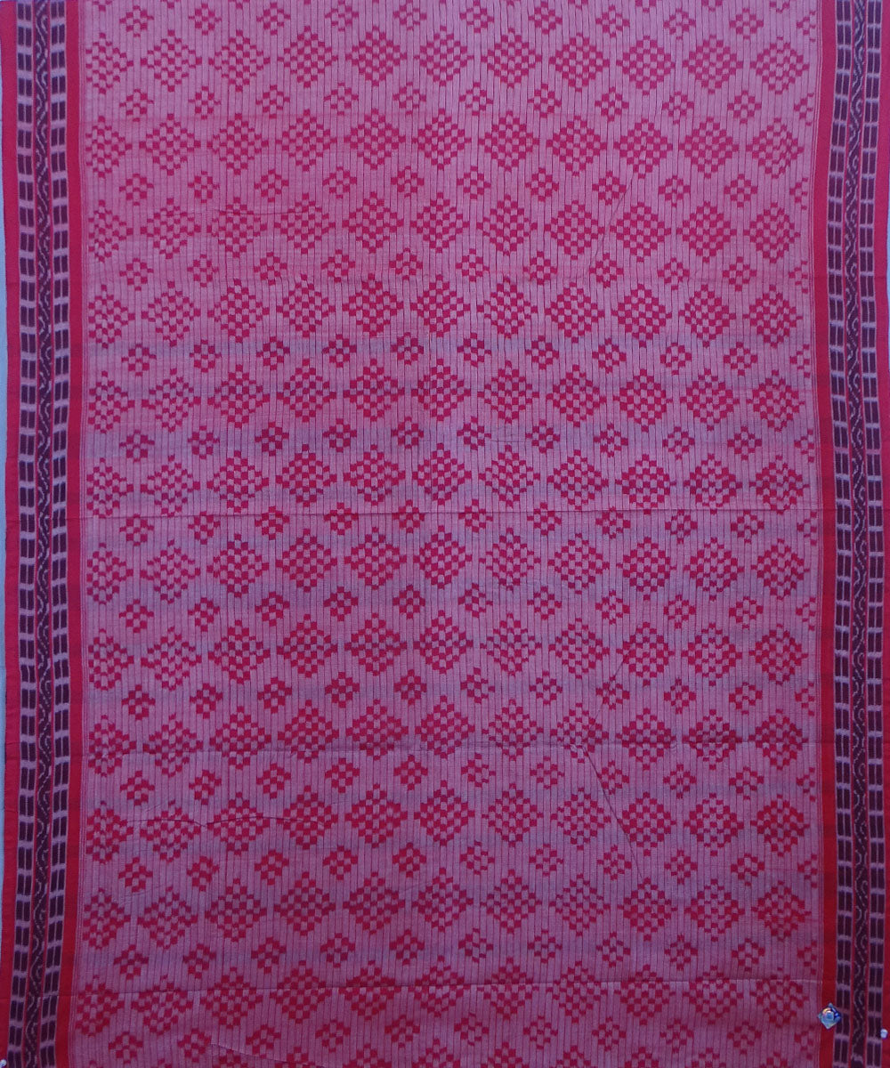 Light pink red handwoven cotton sambalpuri saree
