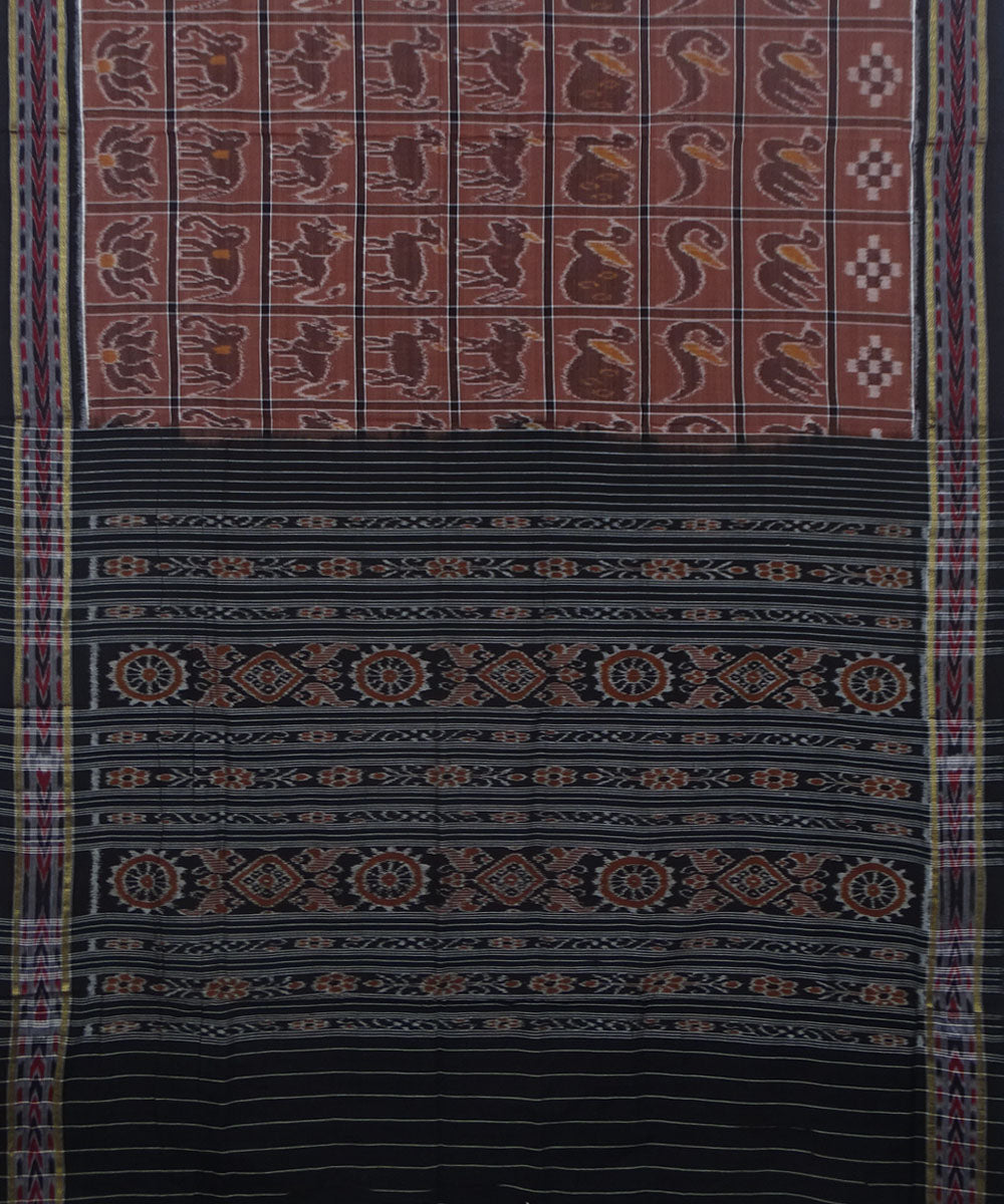 Light brown black handwoven cotton sambalpuri saree