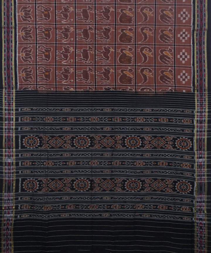 Light brown black handwoven cotton sambalpuri saree