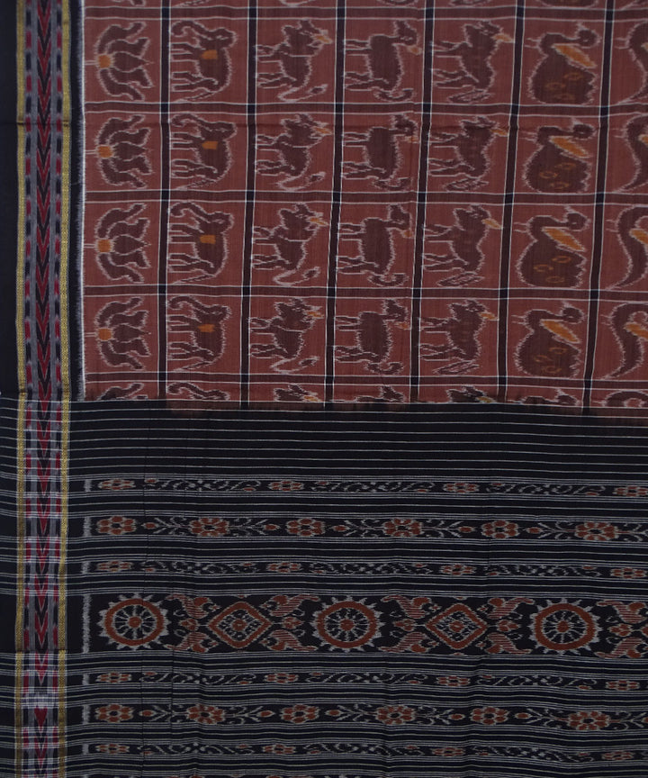 Light brown black handwoven cotton sambalpuri saree