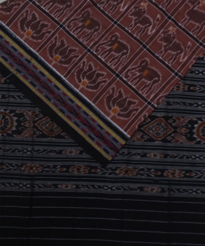 Light brown black handwoven cotton sambalpuri saree