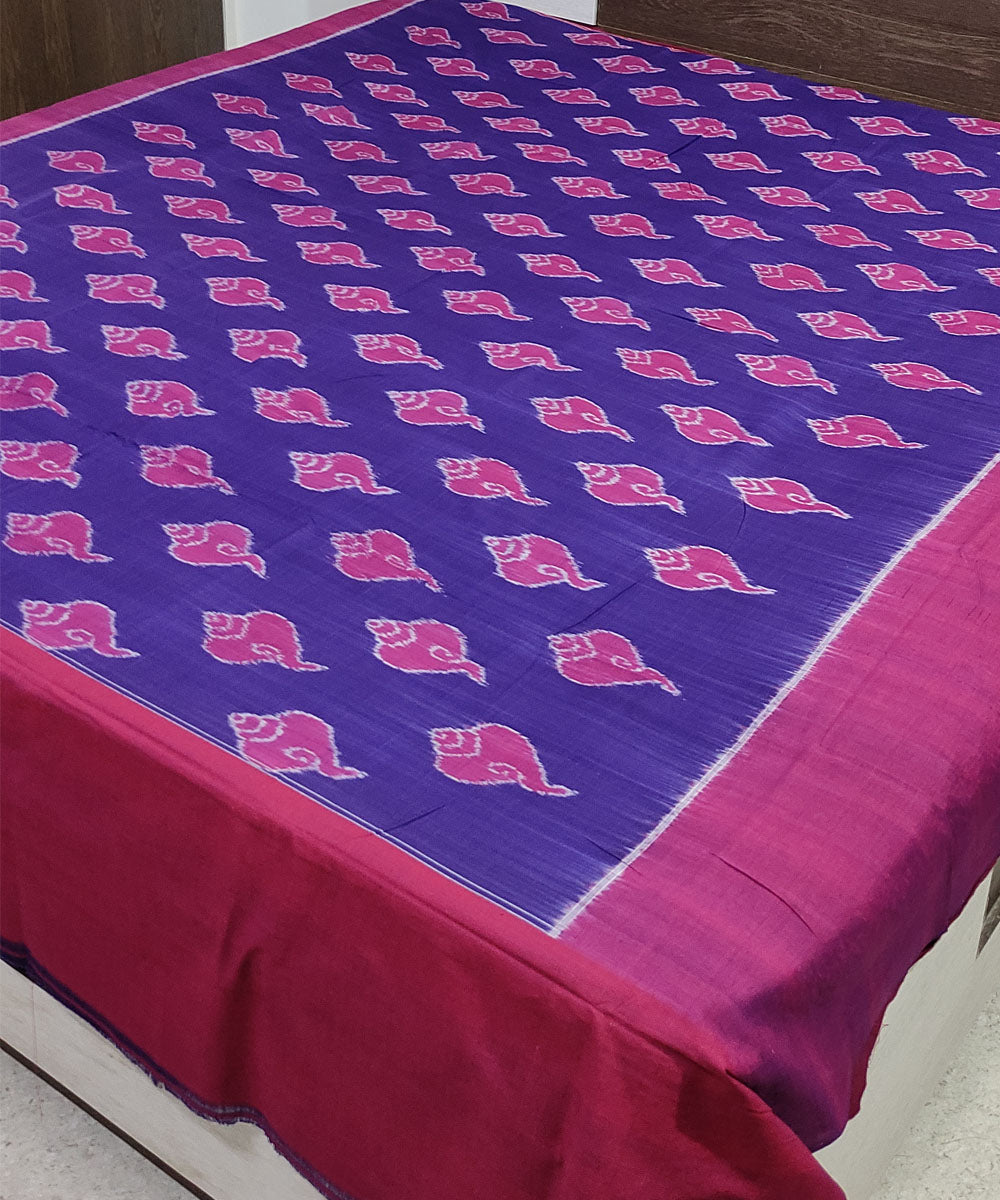 Navy blue maroon handwoven cotton sambalpuri double bedsheet