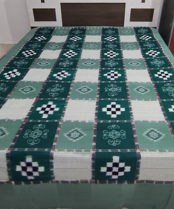 Dark green white handwoven cotton sambalpuri double bedsheet