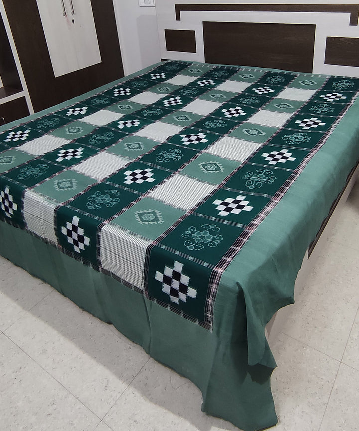 Dark green white handwoven cotton sambalpuri double bedsheet