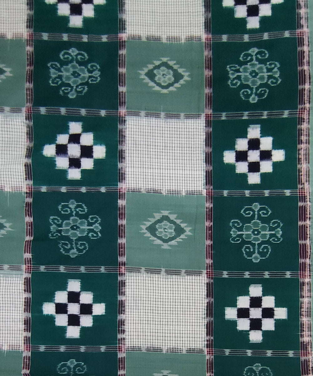 Dark green white handwoven cotton sambalpuri double bedsheet