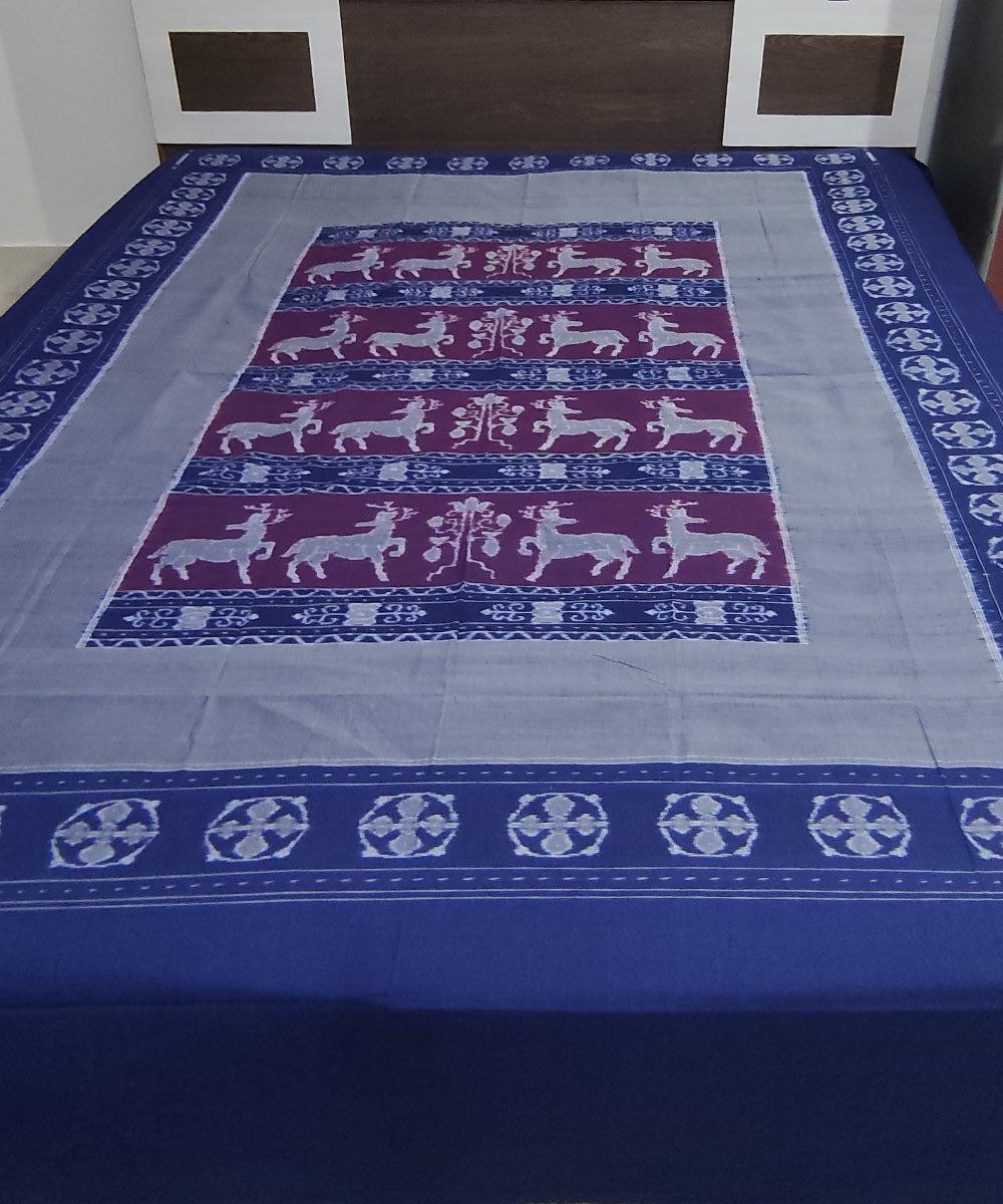 Navy blue grey handwoven cotton sambalpuri double bedsheet