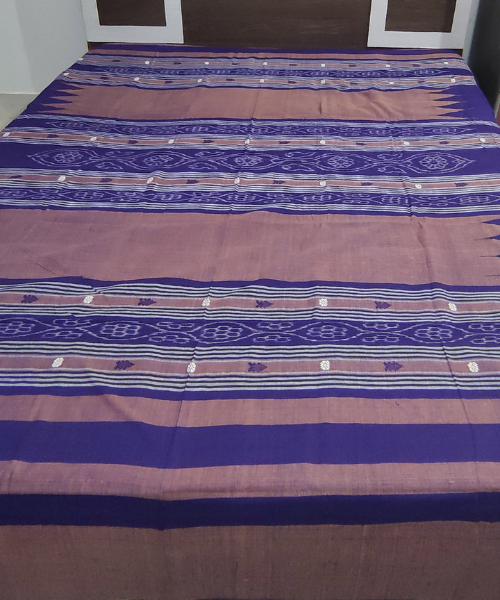 Blue brown handwoven cotton sambalpuri double bedsheet