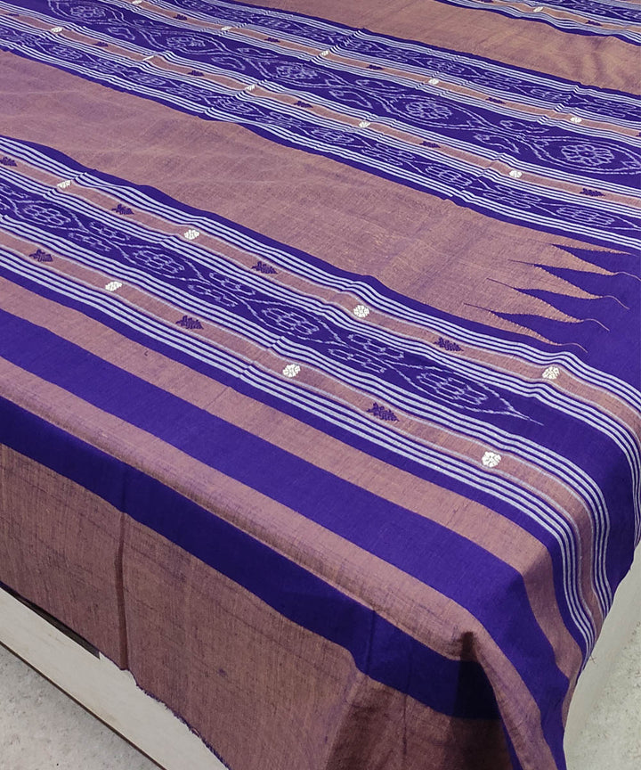 Blue brown handwoven cotton sambalpuri double bedsheet