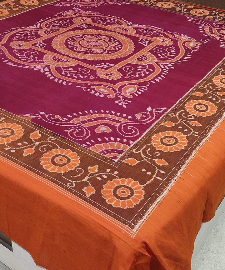 Maroon rust handwoven cotton sambalpuri double bedsheet