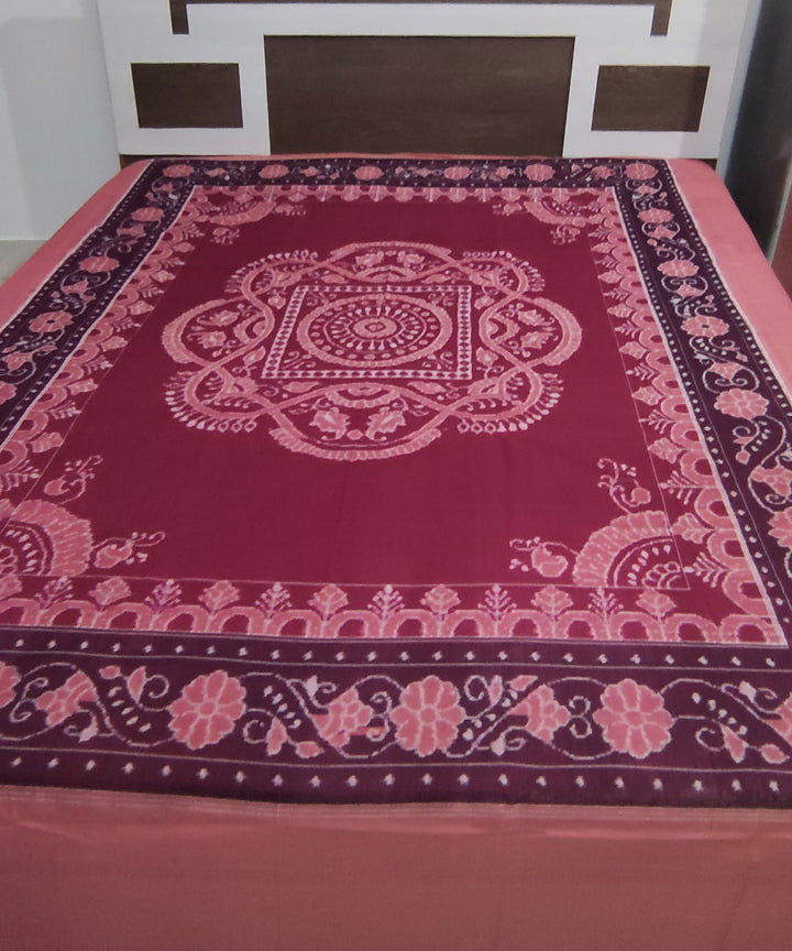 Maroon handwoven cotton sambalpuri double bedsheet