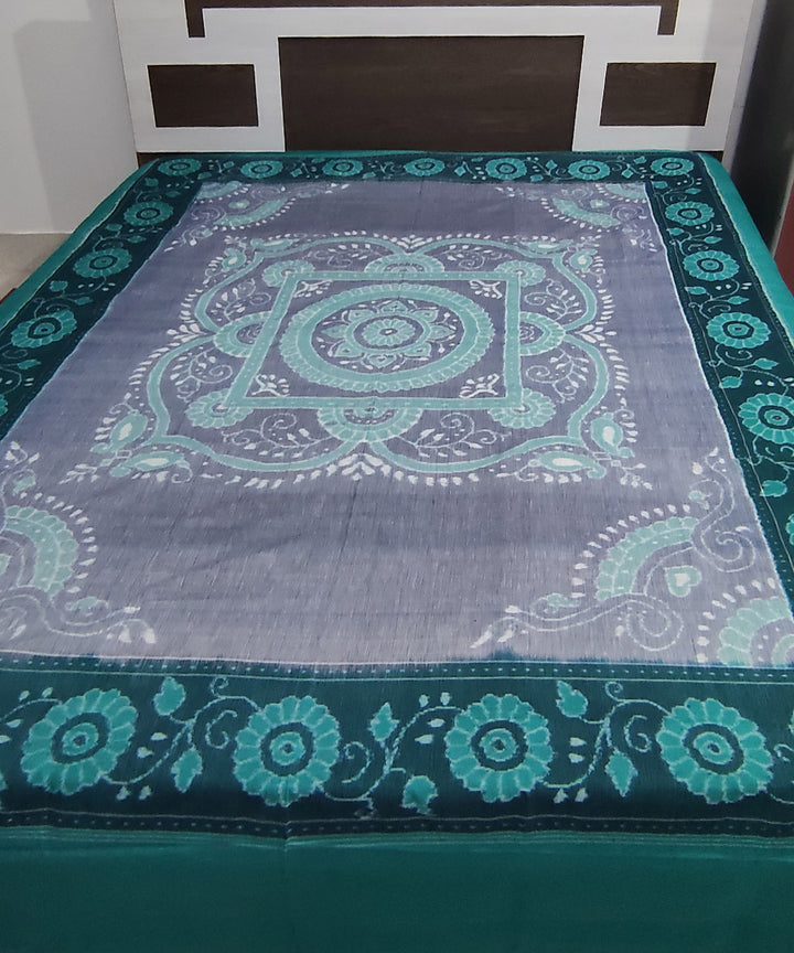 Grey dark green handwoven cotton sambalpuri double bedsheet