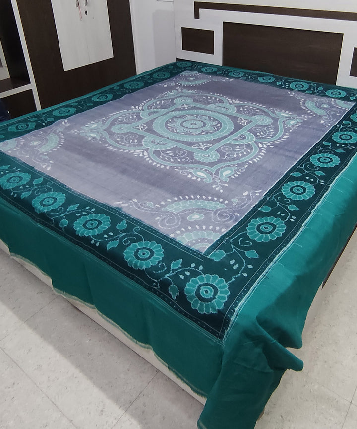 Grey dark green handwoven cotton sambalpuri double bedsheet