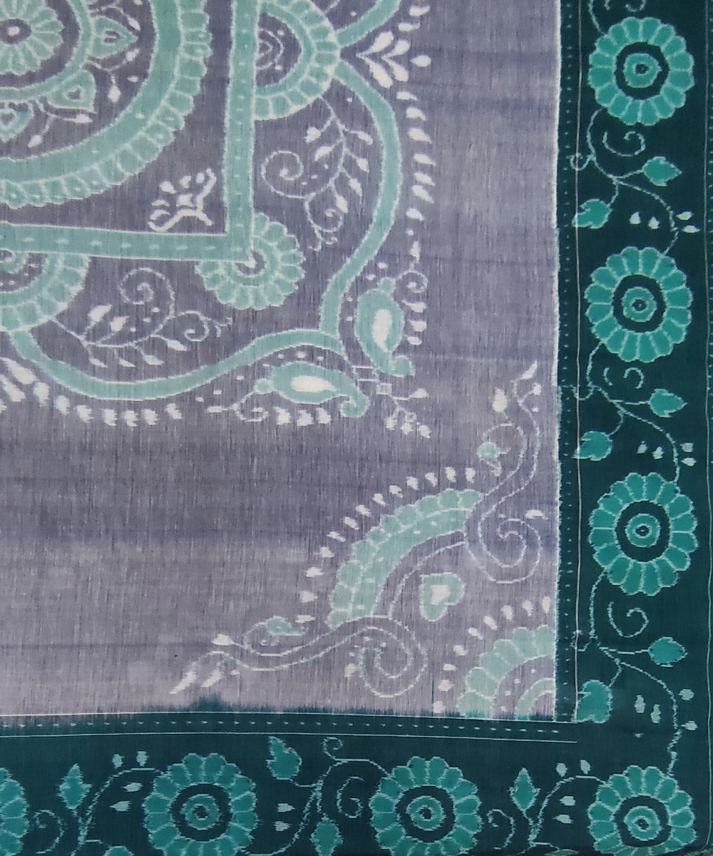 Grey dark green handwoven cotton sambalpuri double bedsheet