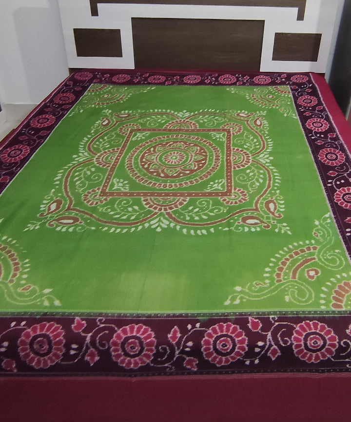 Light green maroon handwoven cotton sambalpuri double bedsheet