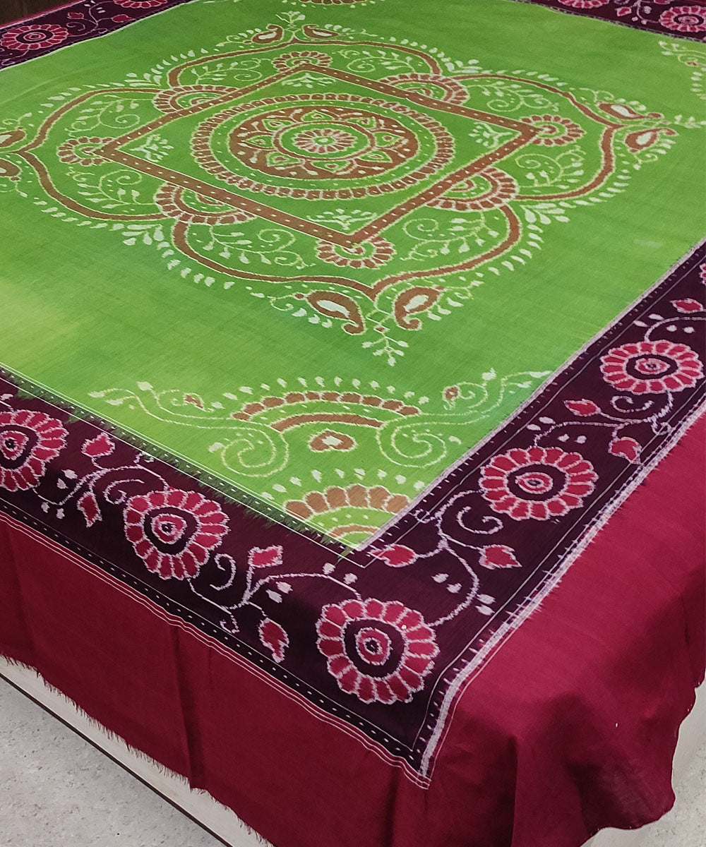 Light green maroon handwoven cotton sambalpuri double bedsheet