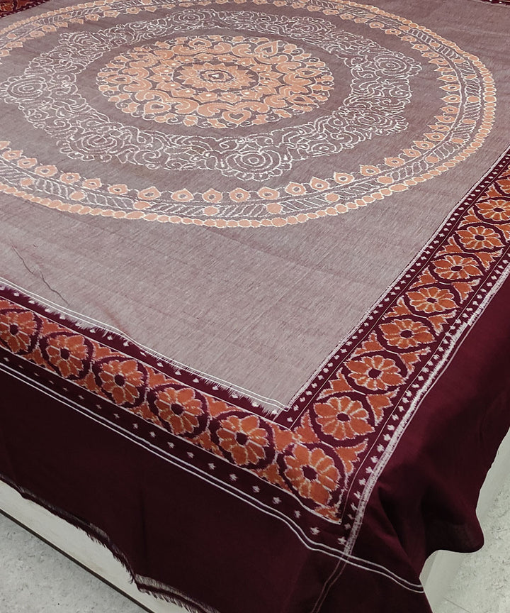 Grey maroon hand woven cotton sambalpuri double bedsheet