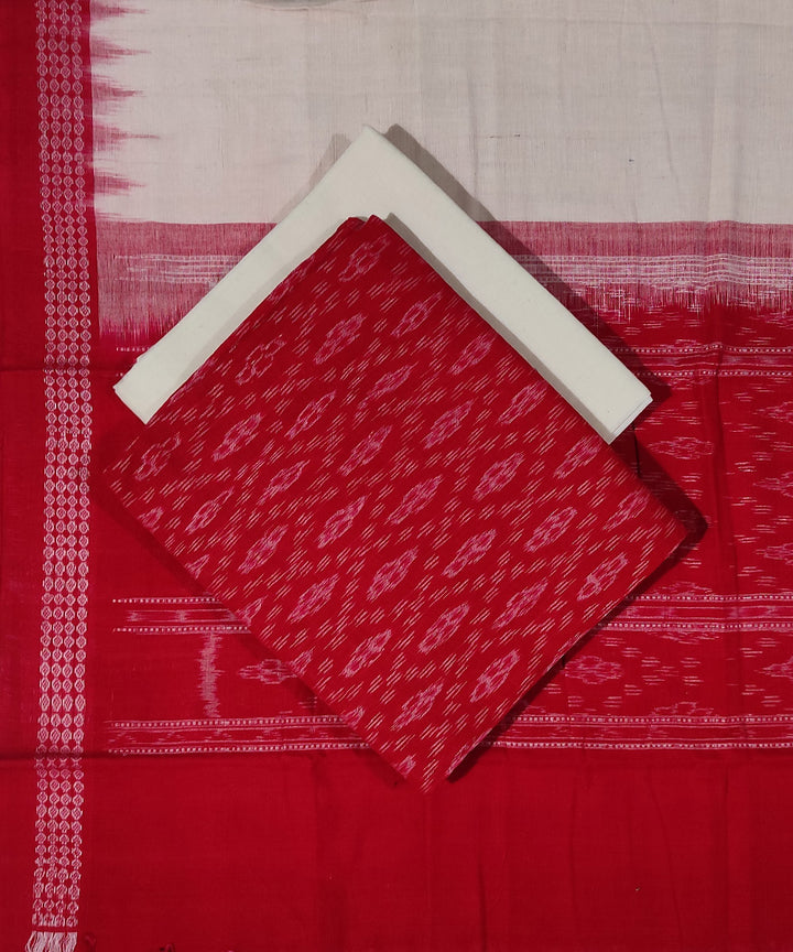 Red off white handwoven cotton sambalpuri dress material