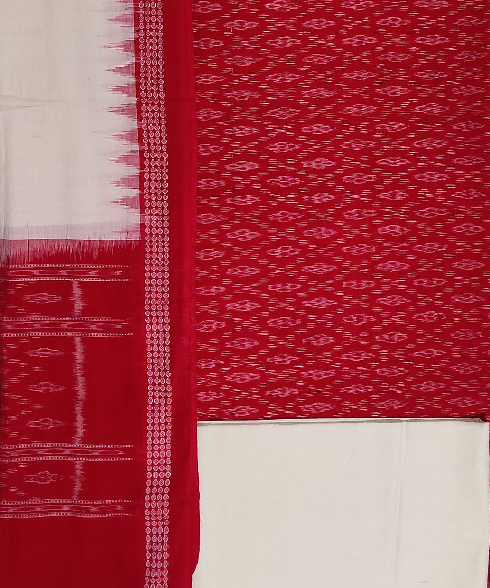 Red off white handwoven cotton sambalpuri dress material