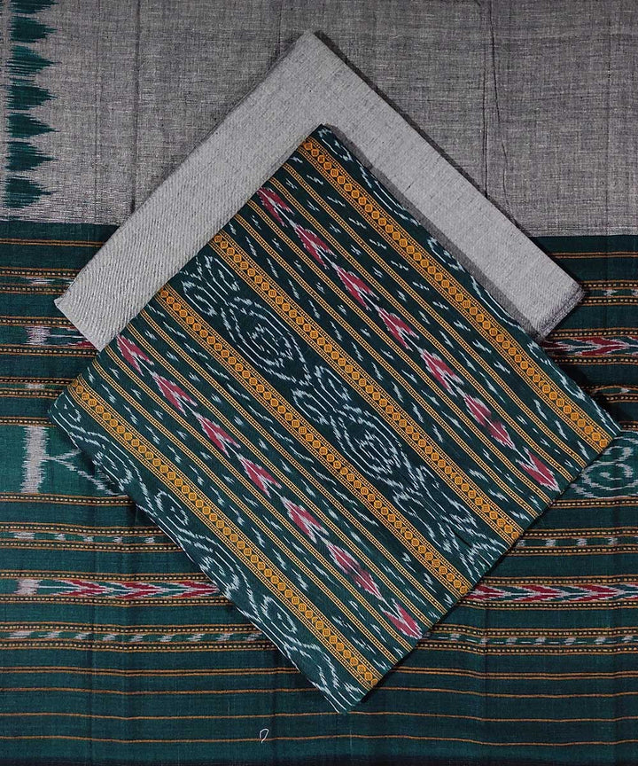 3pc Dark green grey handwoven cotton sambalpuri dress material